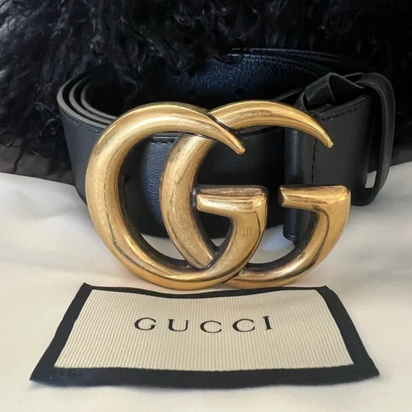 Gucci | Accessories | Gucci Black Leather Belt With Gold Gg  display picture 1